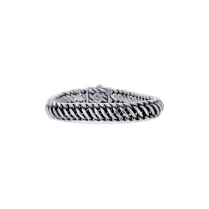 Sterling Silver Braided with a 14K Yellow Gold Plated Silver Striped Clasp Bracelet