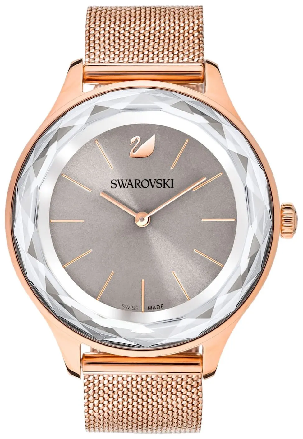 Swarovski Octea Nova Gray Dial Quartz Rose Gold PVD Steel Milanese Bracelet Women's Watch 5451634