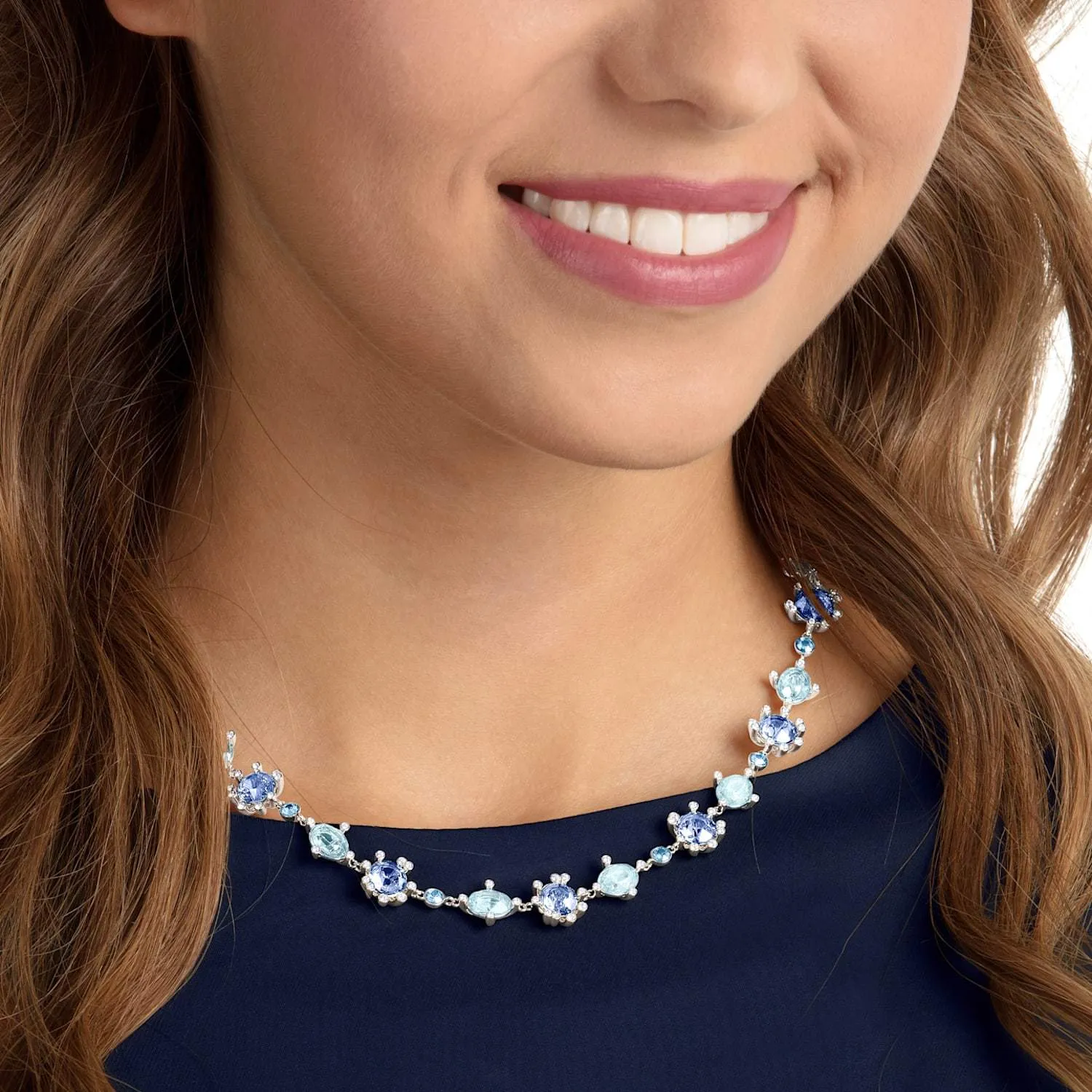 Swarovski Olive Necklace Blue Crystals Rhodium Plated 5480481