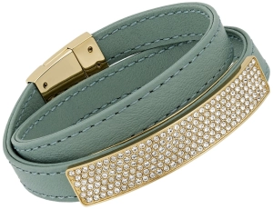 Swarovski Vio Cielo Mint Green Leather 5120641 Gold Plated Clear Crystal Bracelet for Women