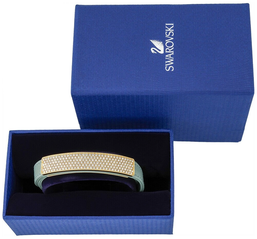 Swarovski Vio Cielo Mint Green Leather 5120641 Gold Plated Clear Crystal Bracelet for Women