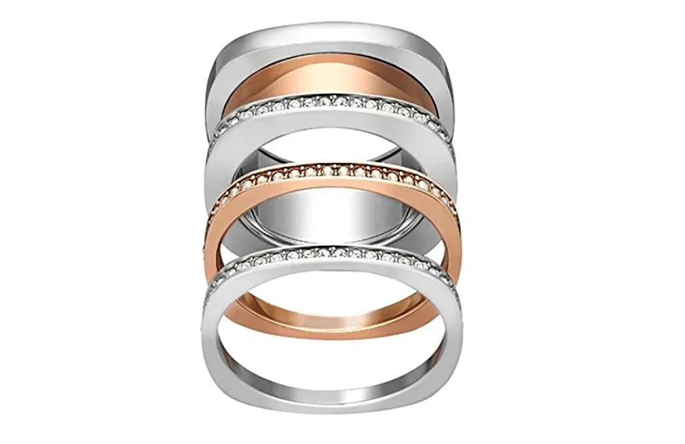 Swarovski Vio Rhodium & Rose Gold Plated Crystals Womens Ring Size 9 / 60 - 5184233