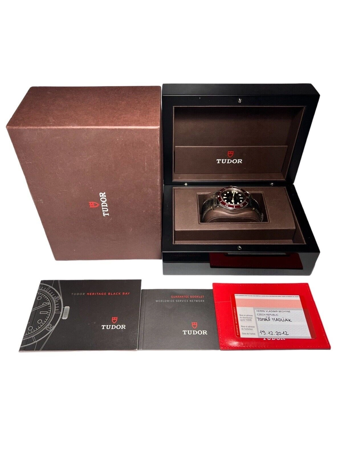 TUDOR Heritage Black Bay Smiley Dial Ref-79220R Red Automatic Men's Watch B&P