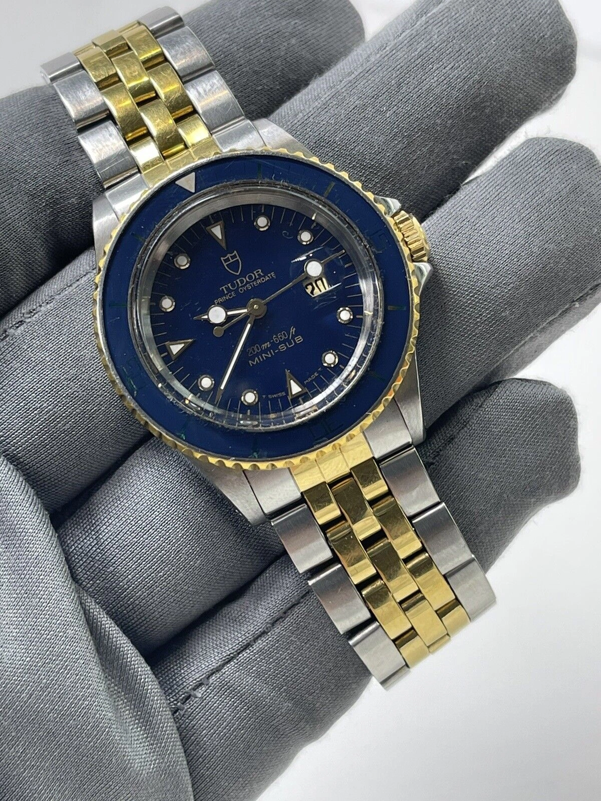 Tudor Mini-Sub Two Tone Prince OysterDate Blue Dial 33mm 94401 Watch