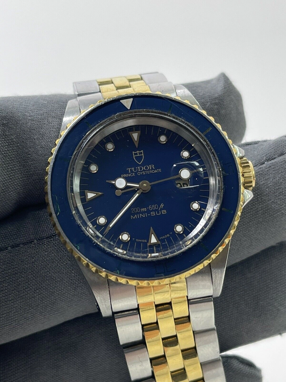 Tudor Mini-Sub Two Tone Prince OysterDate Blue Dial 33mm 94401 Watch