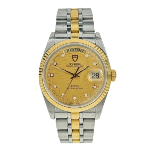 TUDOR Prince Date Day 76213 Gold Diamond Dial Men's Two Tone Automatic Watch