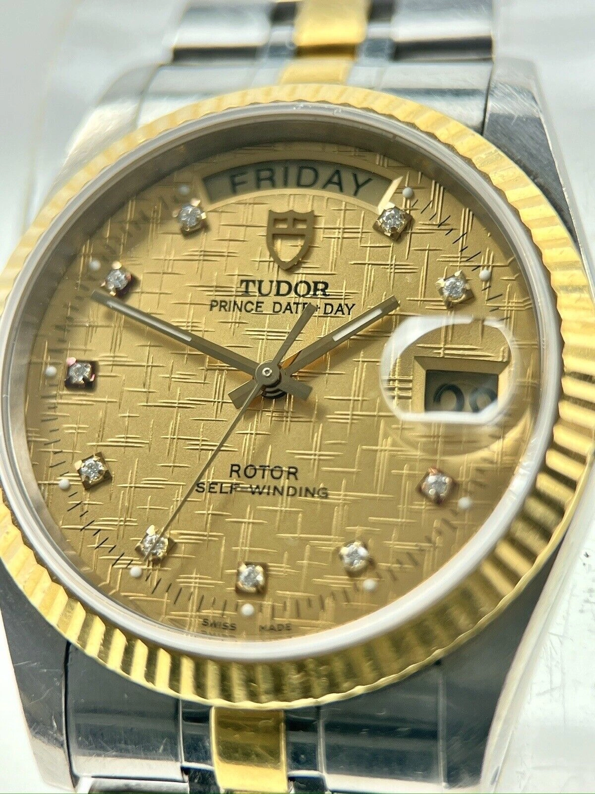 TUDOR Prince Date Day 76213 Gold Diamond Dial Men's Two Tone Automatic Watch