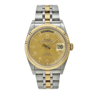 TUDOR Prince Date Day Ref-76213 Champagne Dial Men's Two Tone Automatic B&Ps