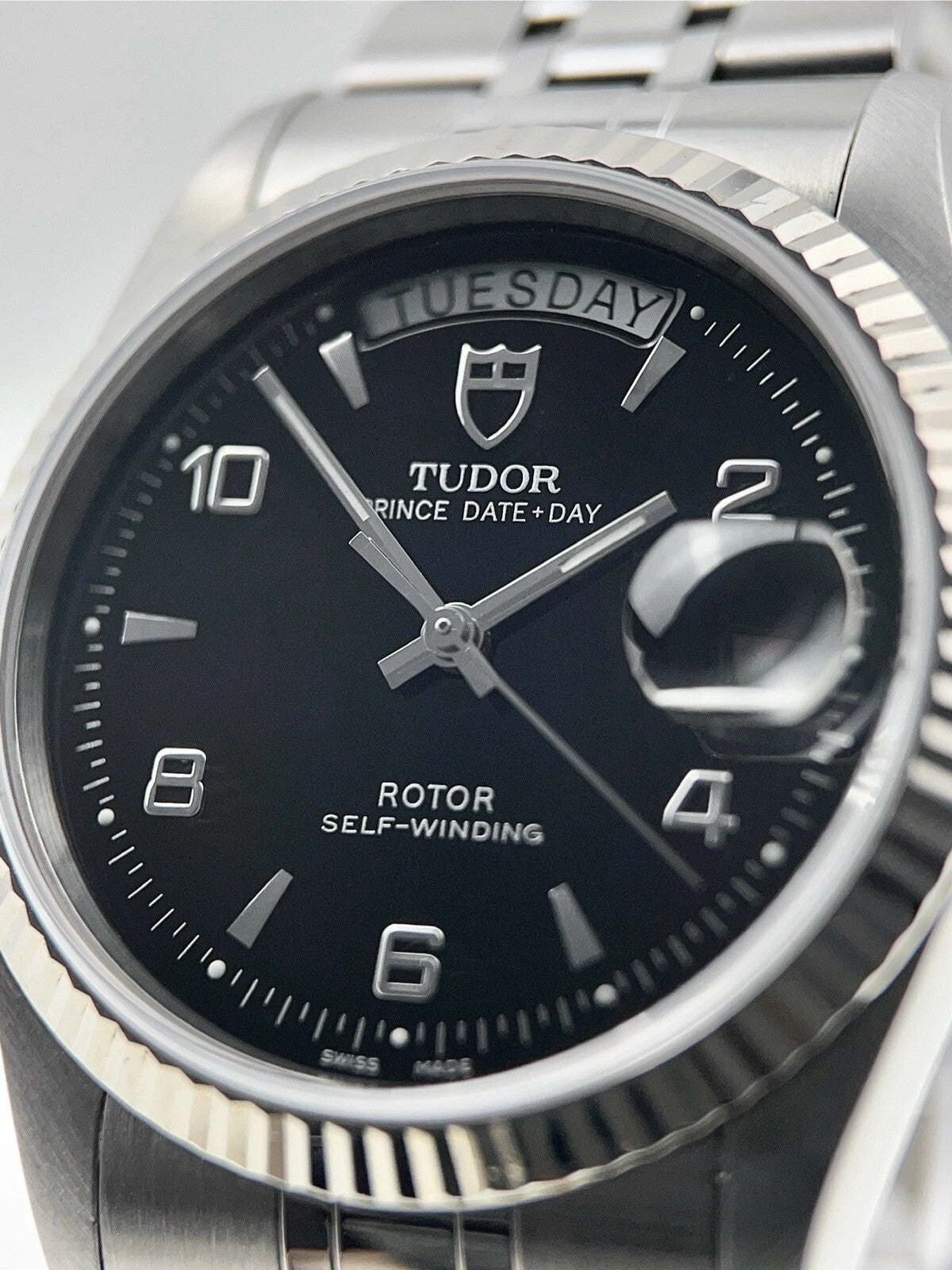 Tudor Prince Date Day Stainless Steel Roman Black 36mm Automatic Men’s Watch