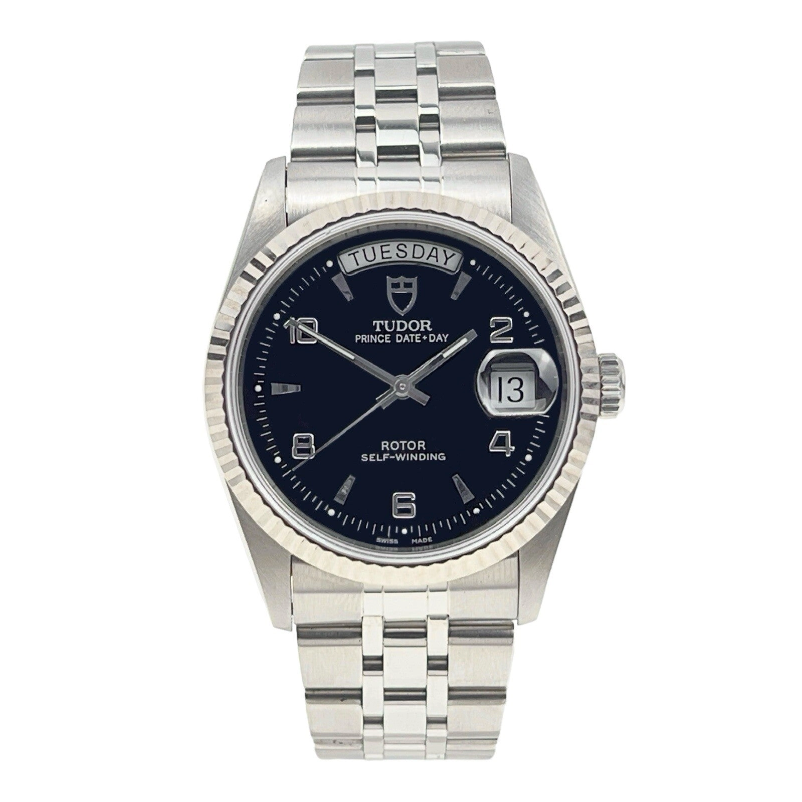 Tudor Prince Date Day Stainless Steel Roman Black 36mm Automatic Men’s Watch