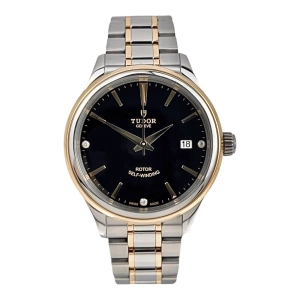 TUDOR Style Men's Two Tone Watch 12503 Black Diamond Dial 38mm With B&P