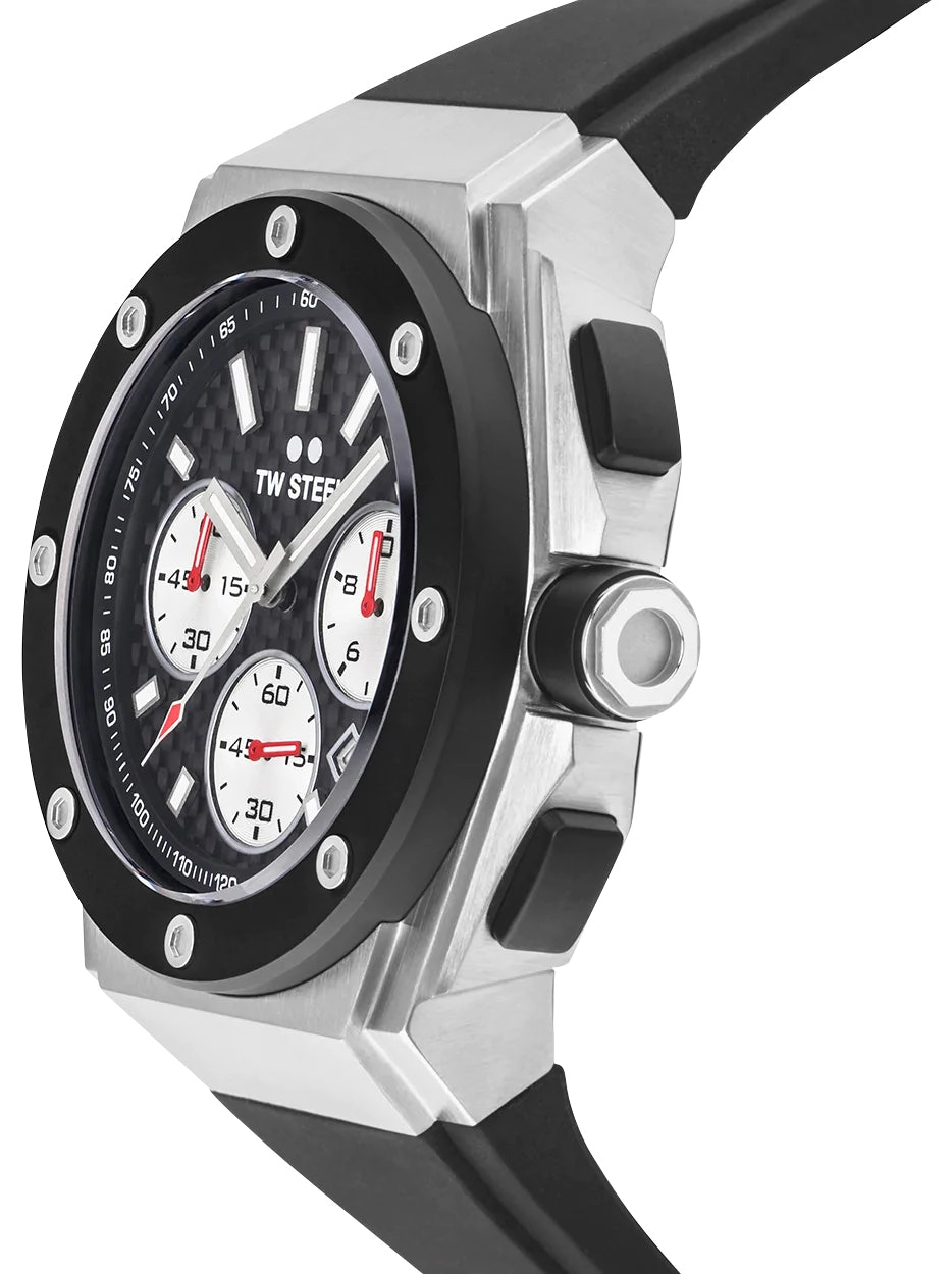 TW Steel CEO Tech Chronograph Stainless Steel Black Dial Black Silicon Strap Date Quartz Mens Watch CE4019