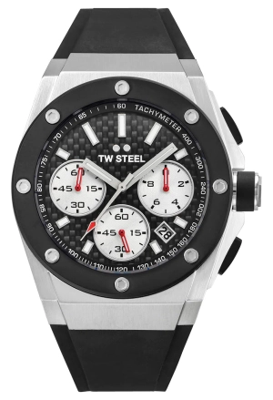 TW Steel CEO Tech Chronograph Stainless Steel Black Dial Black Silicon Strap Date Quartz Mens Watch CE4019