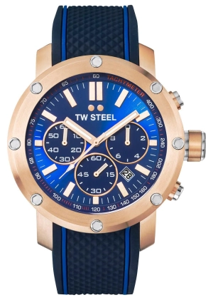 TW Steel Grandeur Tech Chronograph Rose Gold PVD Blue Dial Blue Silicon Strap Date Quartz Mens Watch TS3