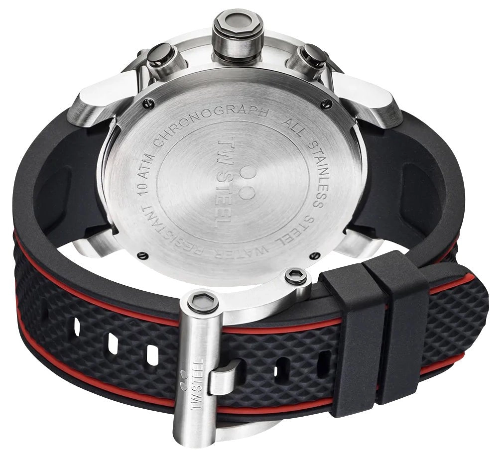 TW Steel Grandeur Tech Chronograph Stainless Steel Black Dial Black Silicon Strap Date Quartz Mens Watch TS2