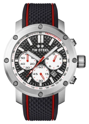 TW Steel Grandeur Tech Chronograph Stainless Steel Black Dial Black Silicon Strap Date Quartz Mens Watch TS2