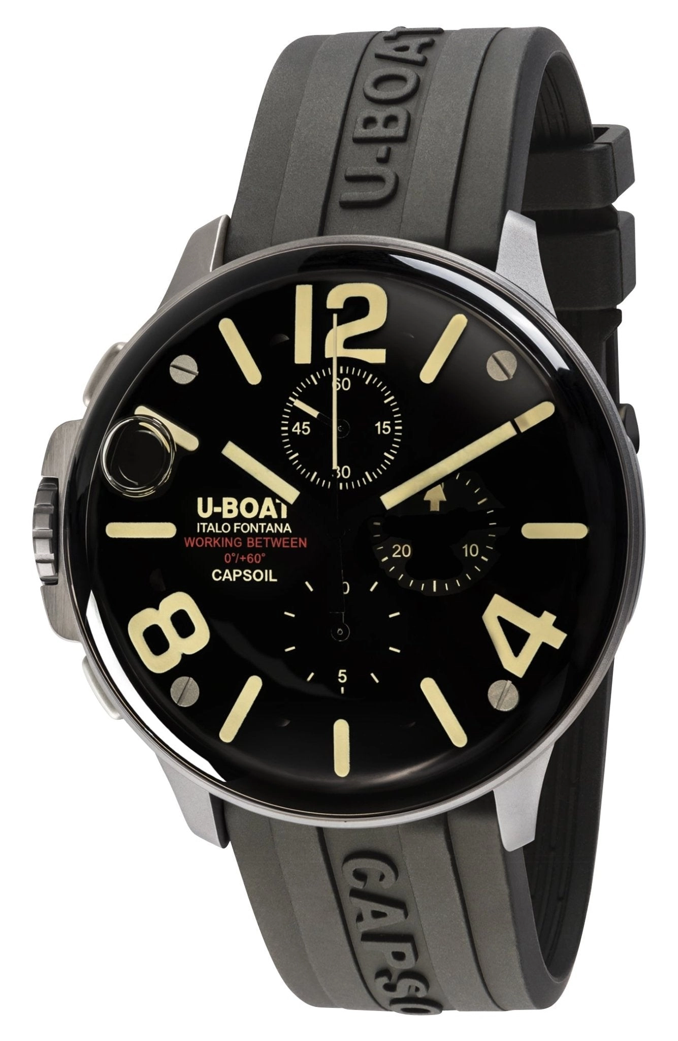 U-Boat Capsoil Chronograph Stainless Steel Black Dial Black Rubber Strap Mens Watch 8111