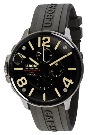 U-Boat Capsoil Chronograph Stainless Steel Black Dial Black Rubber Strap Mens Watch 8111