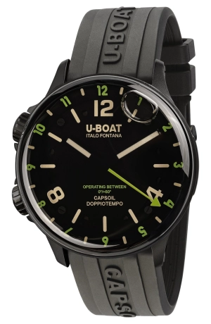 U-Boat Capsoil Doppiotempo Black DLC Steel Black Dial Black Rubber Strap Swiss Electro-mechanical Mens Watch 8840