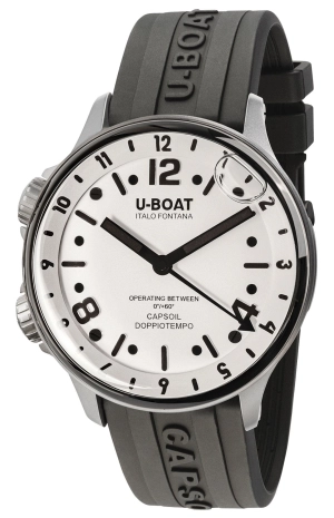 U-Boat Capsoil Doppiotempo Stainless Steel White Dial Black Rubber Strap Swiss Electro-mechanical Mens Watch 8888
