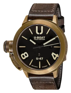 U-Boat Classico U-47 Automatic Bronze Black Dial Brown Leather Strap Date Mens Watch 7797
