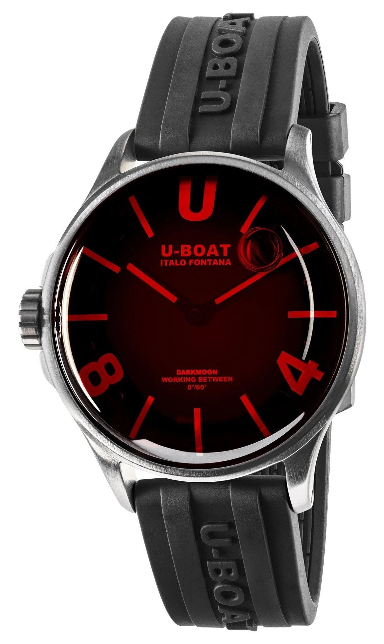 U-Boat Darkmoon Stainless Steel Black Dial Black Rubber Strap Quartz Mens Watch 9305