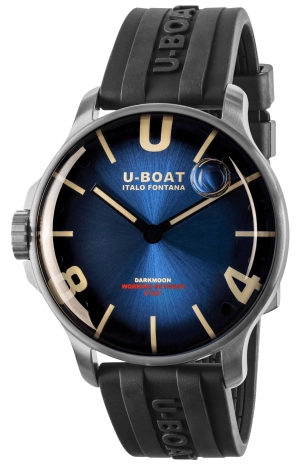U-Boat Darkmoon Stainless Steel Blue Dial Black Rubber Strap Quartz Mens Watch 8704