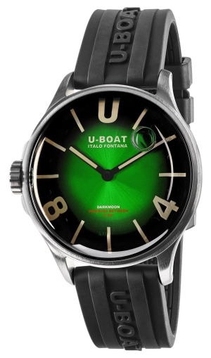 U-Boat Darkmoon Stainless Steel Green Dial Black Rubber Strap Quartz Mens Watch 9502