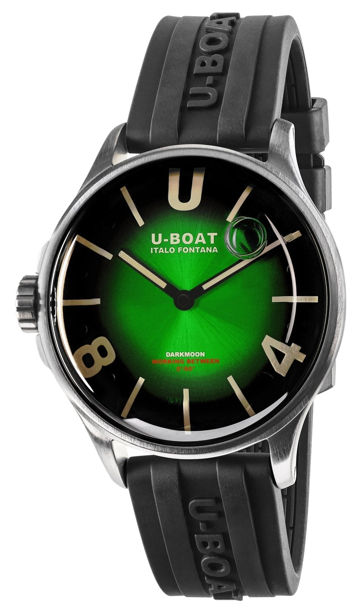 U-Boat Darkmoon Stainless Steel Green Dial Black Rubber Strap Quartz Mens Watch 9502