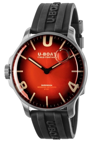 U-Boat Darkmoon Stainless Steel Red Dial Black Rubber Strap Quartz Mens Watch 8701