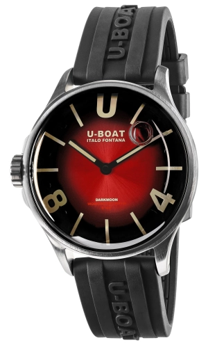 U-Boat Darkmoon Stainless Steel Red Dial Black Rubber Strap Quartz Mens Watch 9500