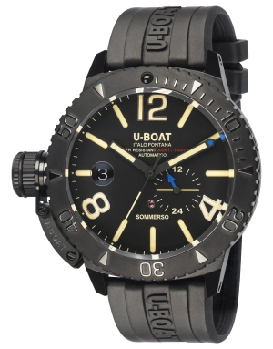 U-Boat Sommerso Automatic Black DLC Steel Black Dial Black Rubber Strap Date Divers Mens Watch 9015