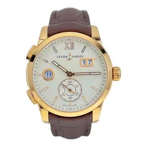Ulysse Nardin Dual Time Manufacture Auto Rose Gold Mens Strap Watch 3346-126/91