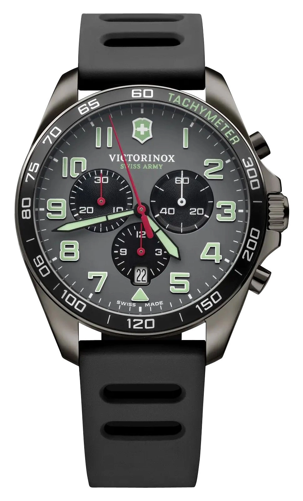 Victorinox Swiss Army FieldForce Sport Chronograph Black Stainless Steel Gray Dial Black Rubber Strap Date Quartz Mens Watch 241891