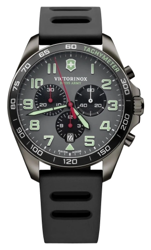 Victorinox Swiss Army FieldForce Sport Chronograph Black Stainless Steel Gray Dial Black Rubber Strap Date Quartz Mens Watch 241891