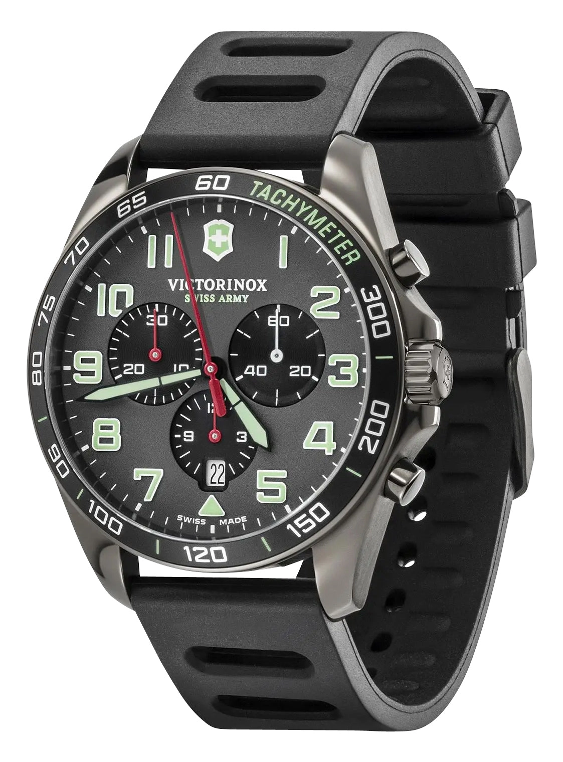 Victorinox Swiss Army FieldForce Sport Chronograph Black Stainless Steel Gray Dial Black Rubber Strap Date Quartz Mens Watch 241891