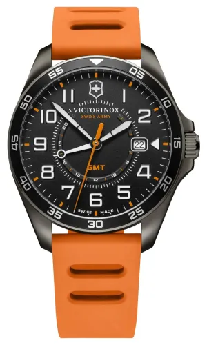 Victorinox Swiss Army Fieldforce Sport GMT Black Stainless Steel Black Dial Orange Rubber Strap Date Quartz Mens Watch 241897