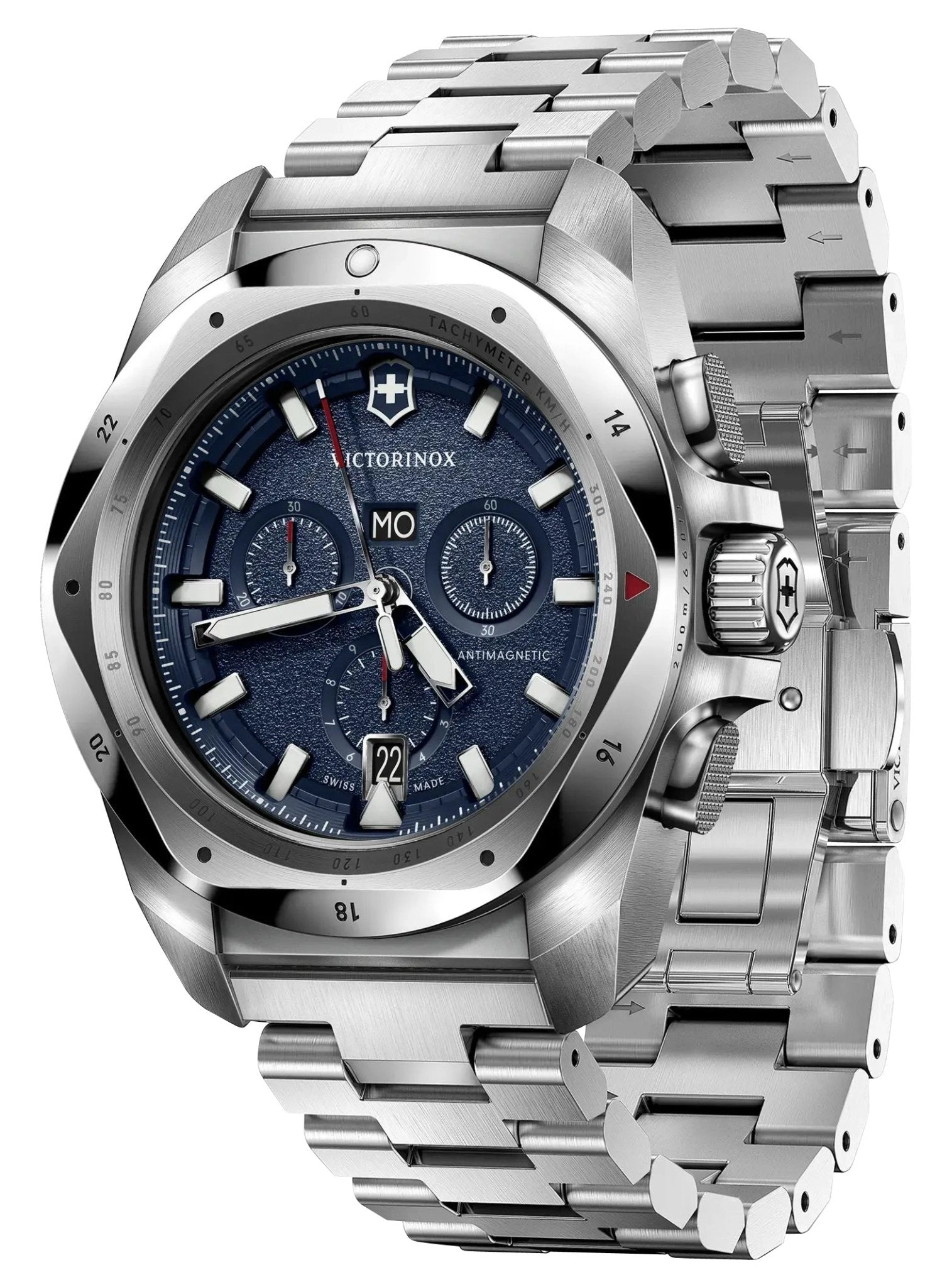 Victorinox Swiss Army I.N.O.X. Chronograph Stainless Steel Blue Dial Day/Date Divers Quartz Mens Watch 241985