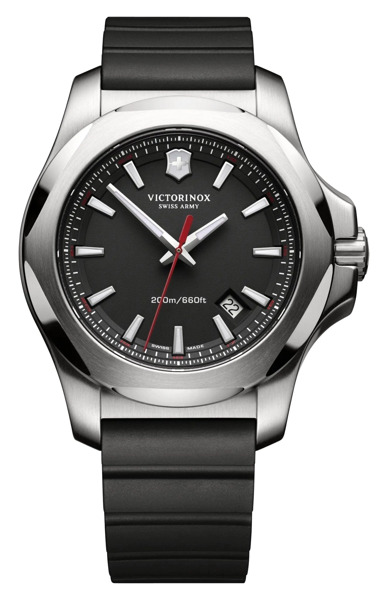 Victorinox Swiss Army I.N.O.X. Stainless Steel Black Dial Black Rubber Strap Date Divers Quartz Mens Watch 241682.1