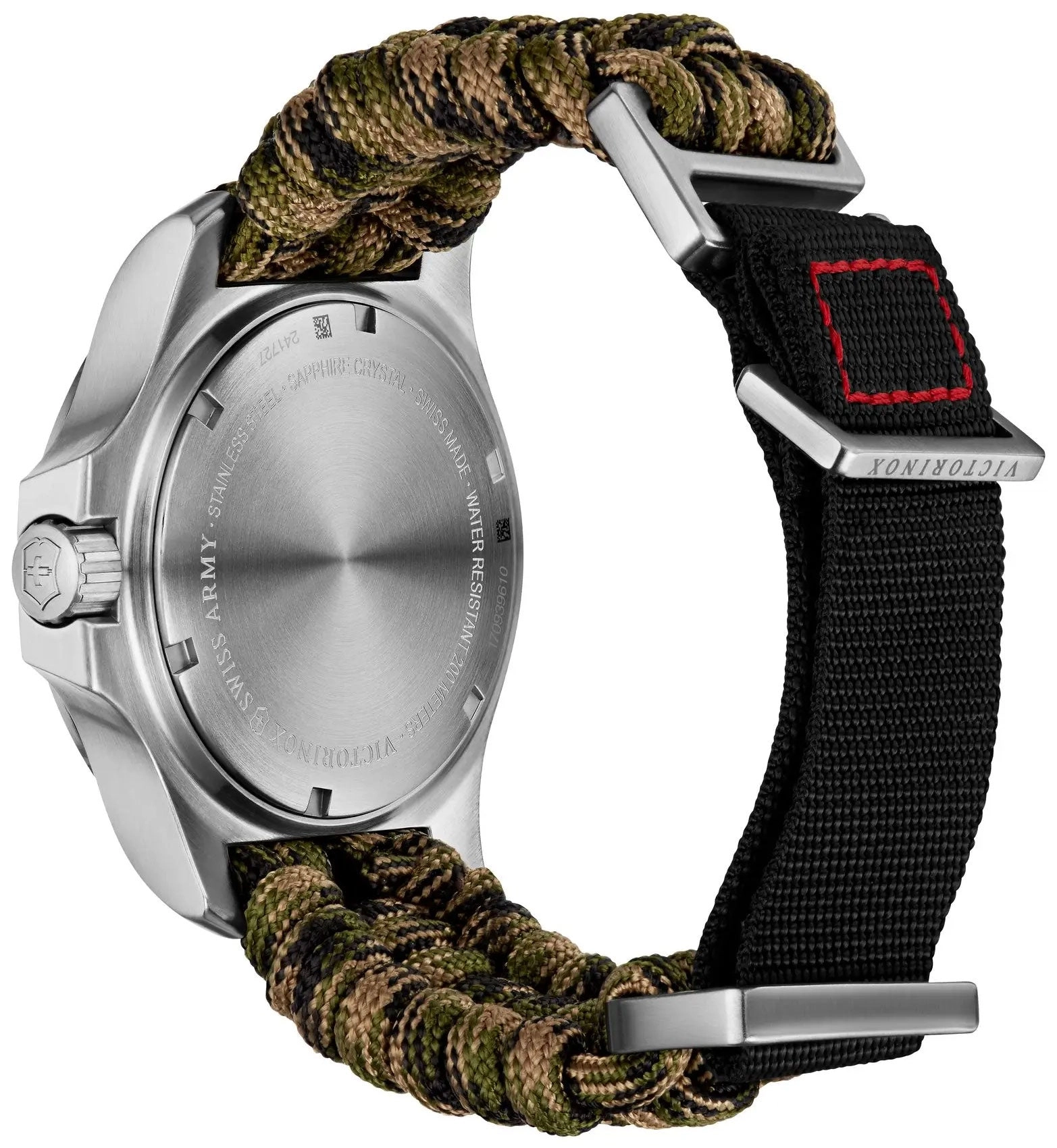 Victorinox Swiss Army I.N.O.X. Stainless Steel Green Dial Paracord Band Interchangeable Green Rubber Strap Date Quartz Mens Watch 241727.1